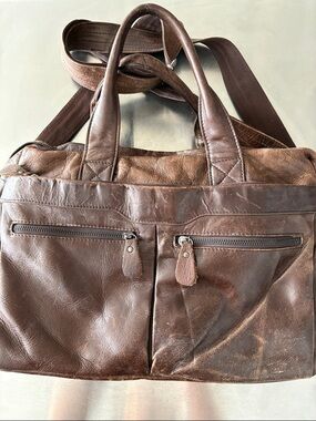 90s Leather Laptop/messenger Bag with Dual Front Zips